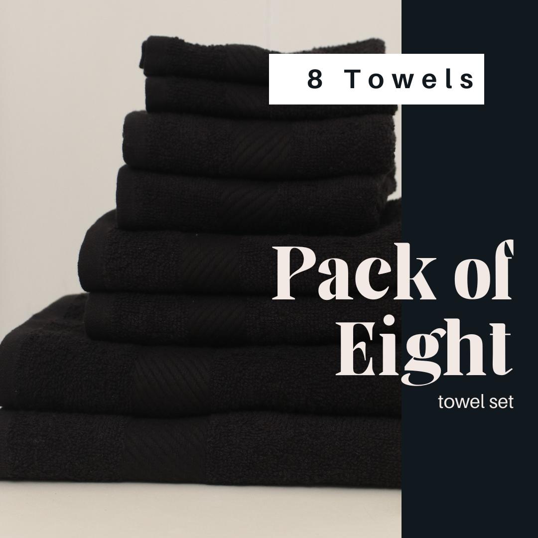 pack of 8 towels 100% cotton black edition