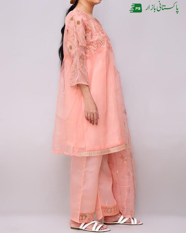 3pcs womens stitched fancy organza