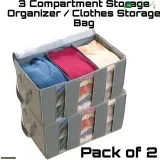3 Compartments Storage OrganizerGrey Pack of 2